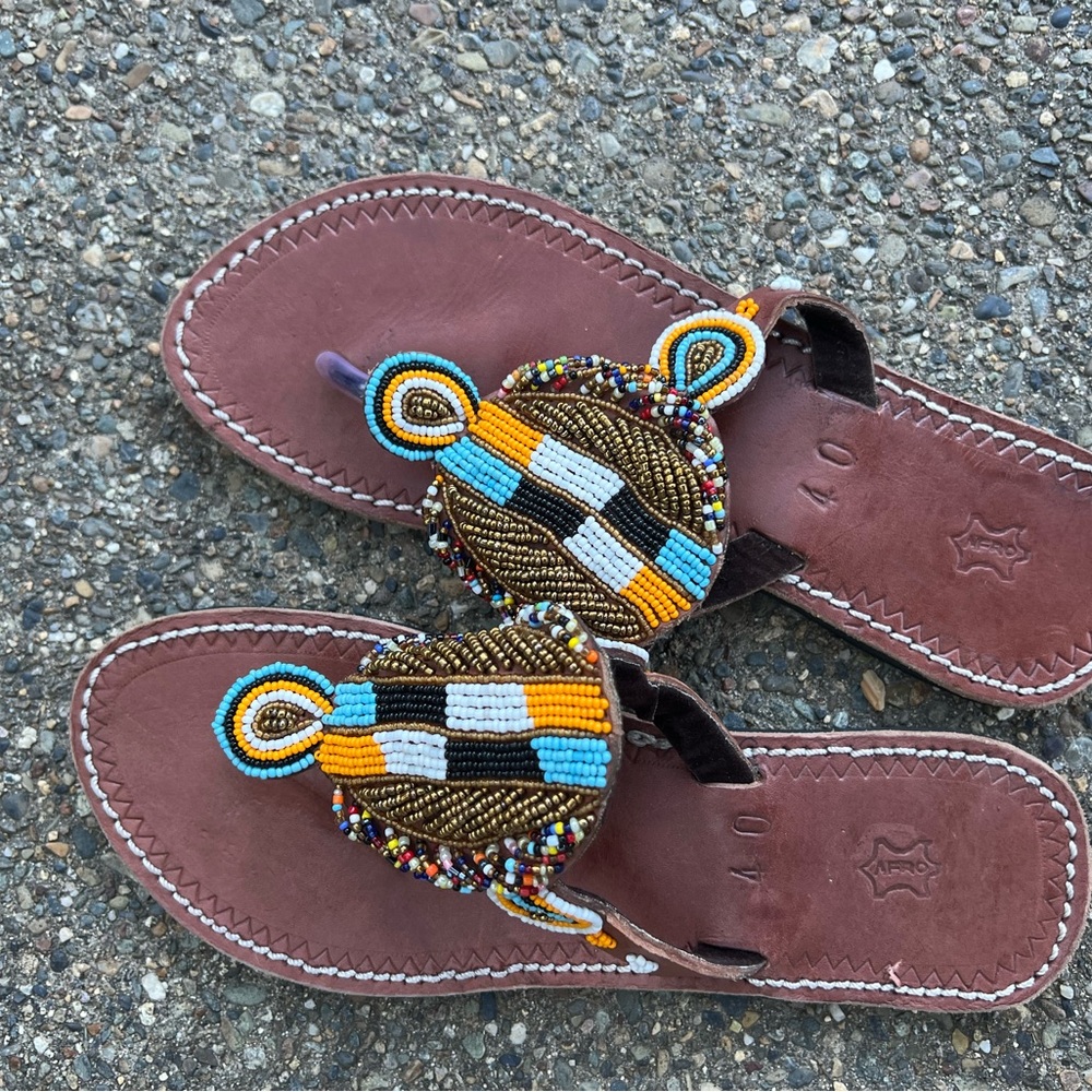 Beaded Leather Sandals - Multicolor Southwestern Festival